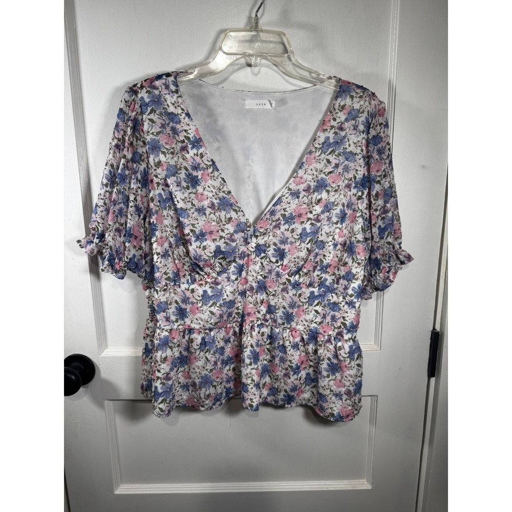Lush Brand floral v-neck top with peplum waist